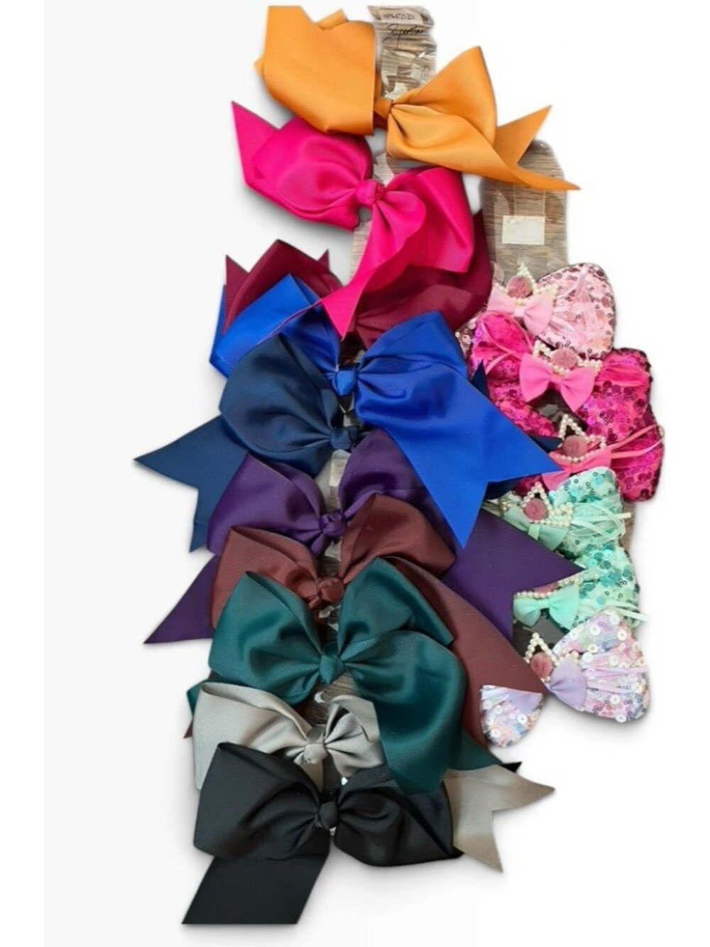 Lot of 16 Large Hair Bows Alligator Clip Tulle Ribbon Sequins Barette Bows New